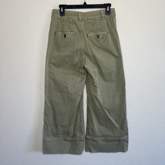 Anthropologie Wide Leg High Rise Pintuck Chino Pants Pockets Olive Size 4 Ae21 - Picture 4 of 6